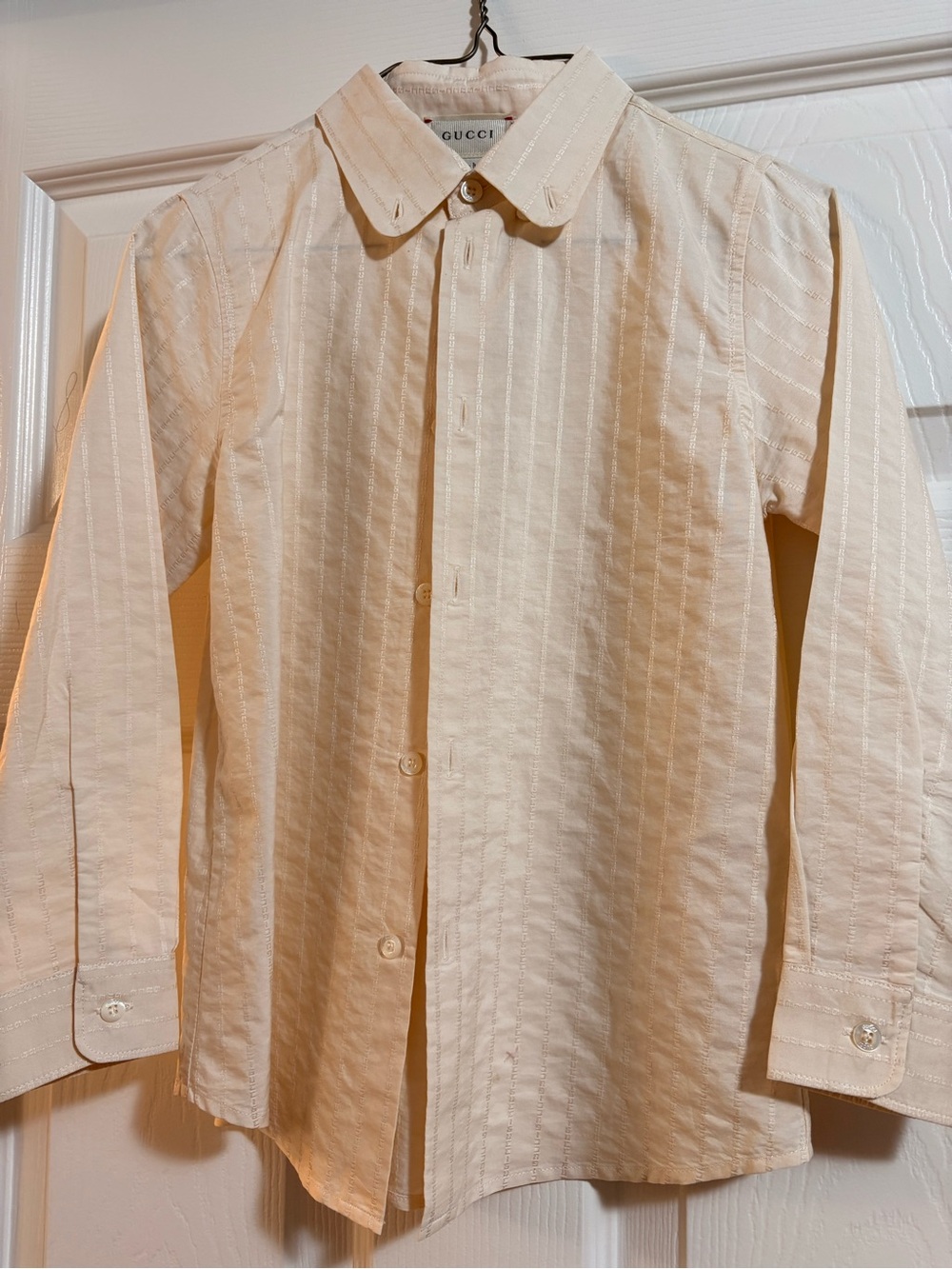 Authentic Gucci Off-White Subtle Stripe Boys Button-Down Shirt